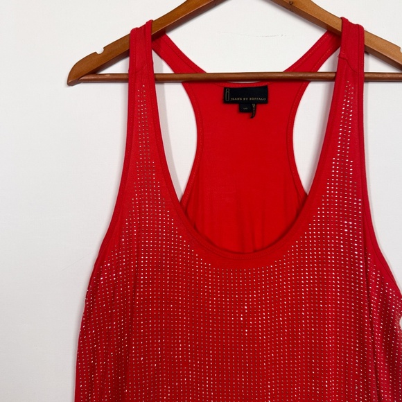 I jeans by Buffalo Vibrant Red Orange Studded Sparkly Racerback Tank Top Size LG - Picture 4 of 16